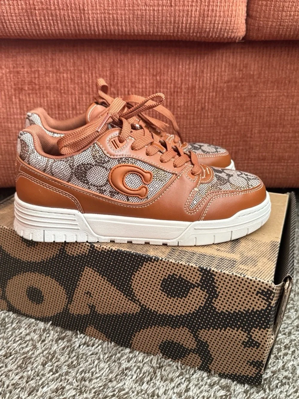 Coach Women’s Sneakers in Cognac Brown and Cream